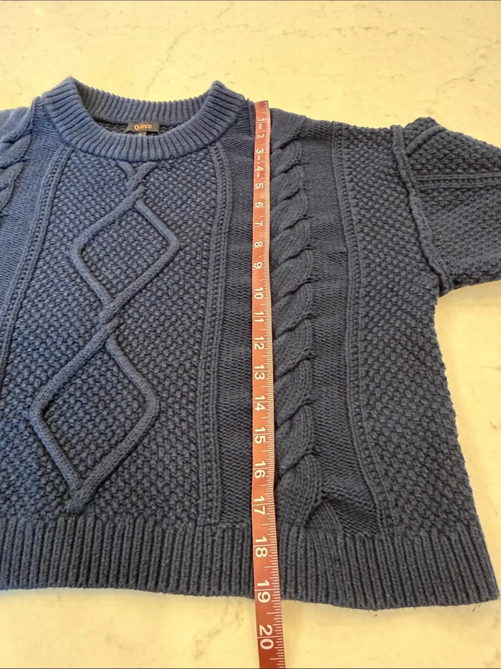 Quince 100% Organic Cotton Cropped Cable Crew Sweater‎ Size Large